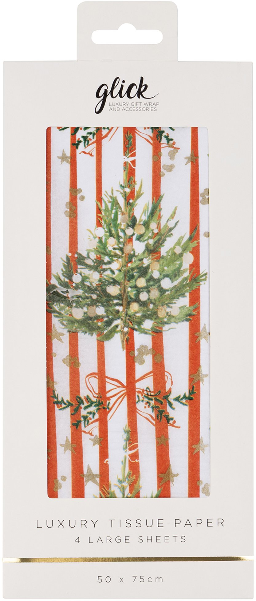 Glick tissue wrapping paper - red and white stripes with a Christmas tree
