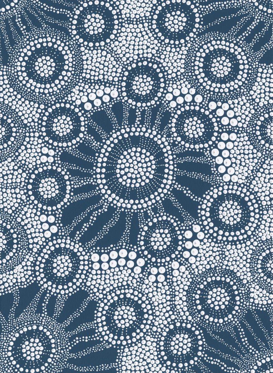 Pattern of blue and white circles on a textured background