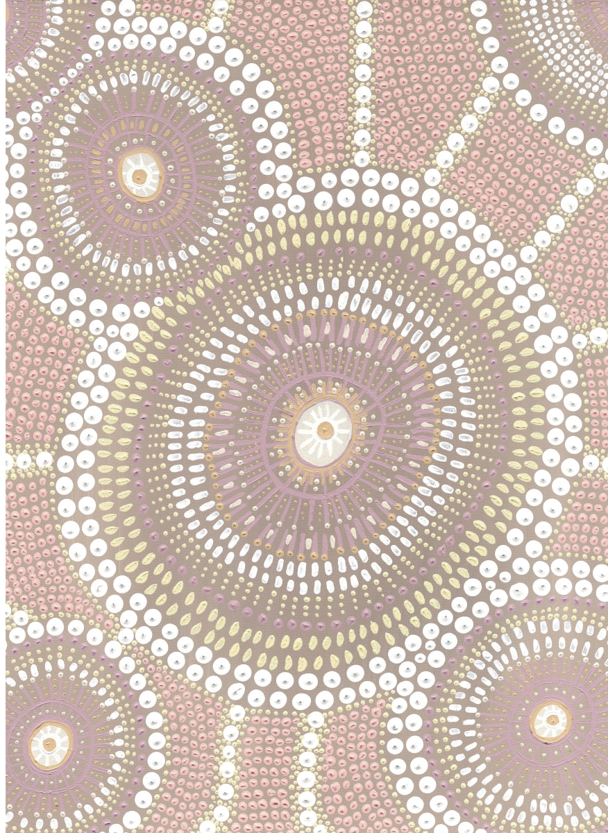 Patterned fabric with circular designs in pink and white