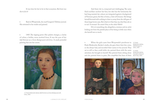Book page with text and three portraits of a woman, a girl, and a boy.