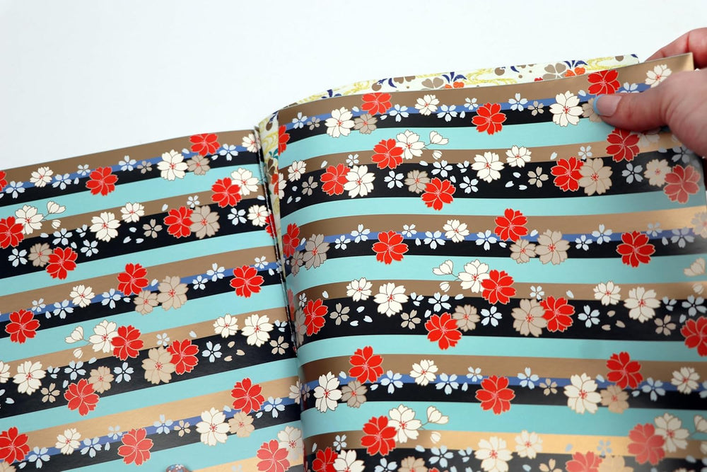 Close-up of fabric with floral and striped pattern