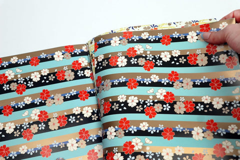Close-up of fabric with floral and striped pattern