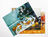 Set of greeting cards with artistic still life designs featuring fruits and flowers.