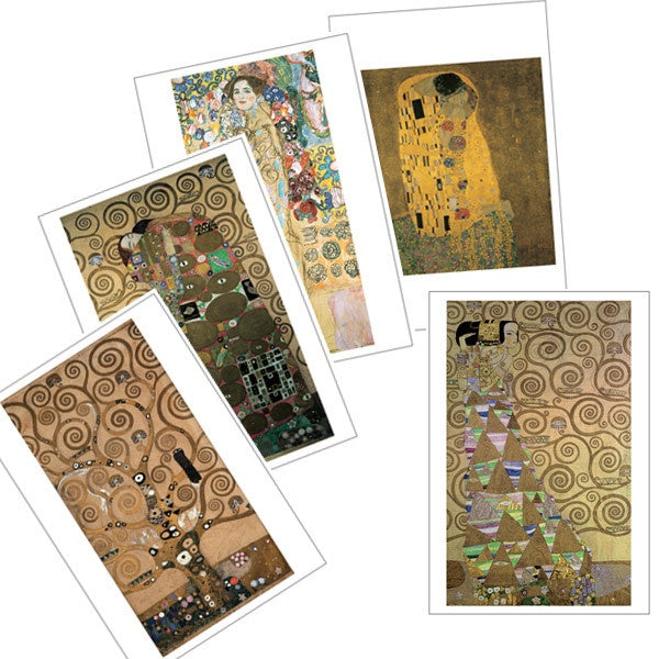 Collage of Gustav Klimt artworks on a white background