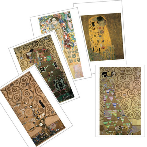 Collage of Gustav Klimt artworks on a white background