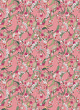 Floral and bird pattern on a pink background