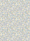 Floral pattern with small white flowers on a light blue background