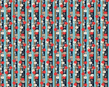 Pattern of red, white, and blue flowers on a striped background