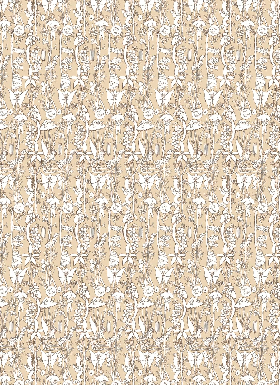 Beige background with white floral and leaf pattern