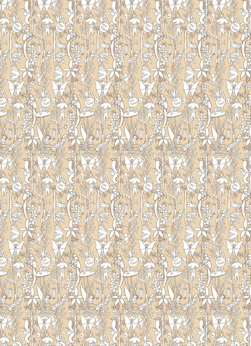 Beige background with white floral and leaf pattern