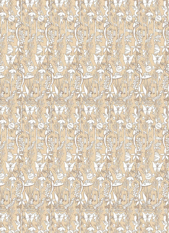 Beige background with white floral and leaf pattern