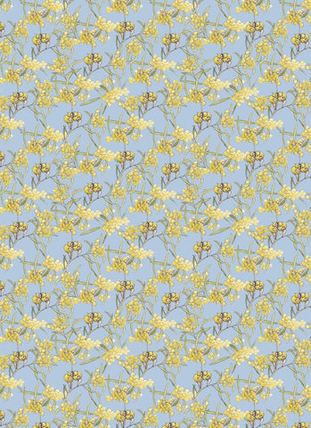 Pattern of yellow flowers on a blue background
