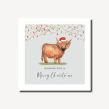 A square Christmas card called Highland Cow