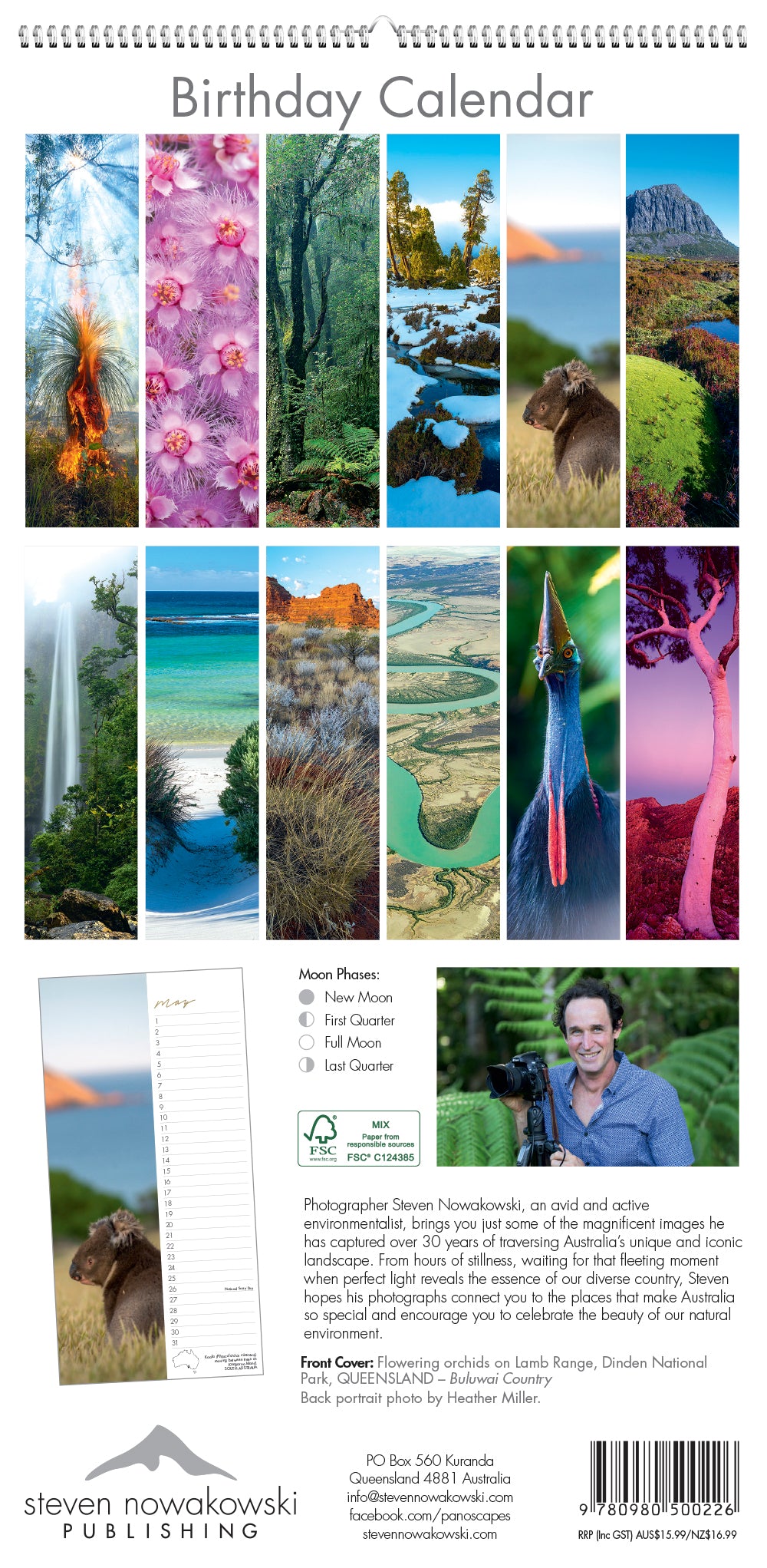 Back page of birthday calendar showing monthly images.