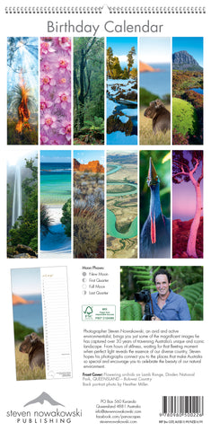 Back page of birthday calendar showing monthly images.