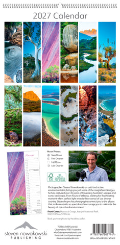 Back page of calendar with images for each month and info about photographer.