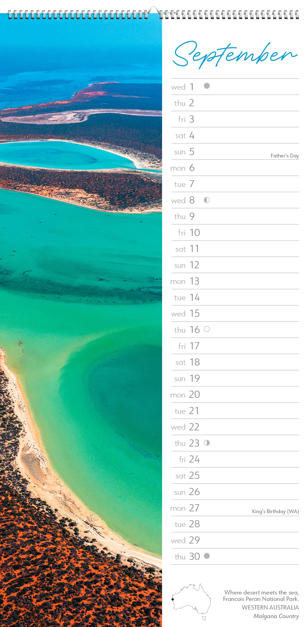September page of calendar with an image of green water and coastline