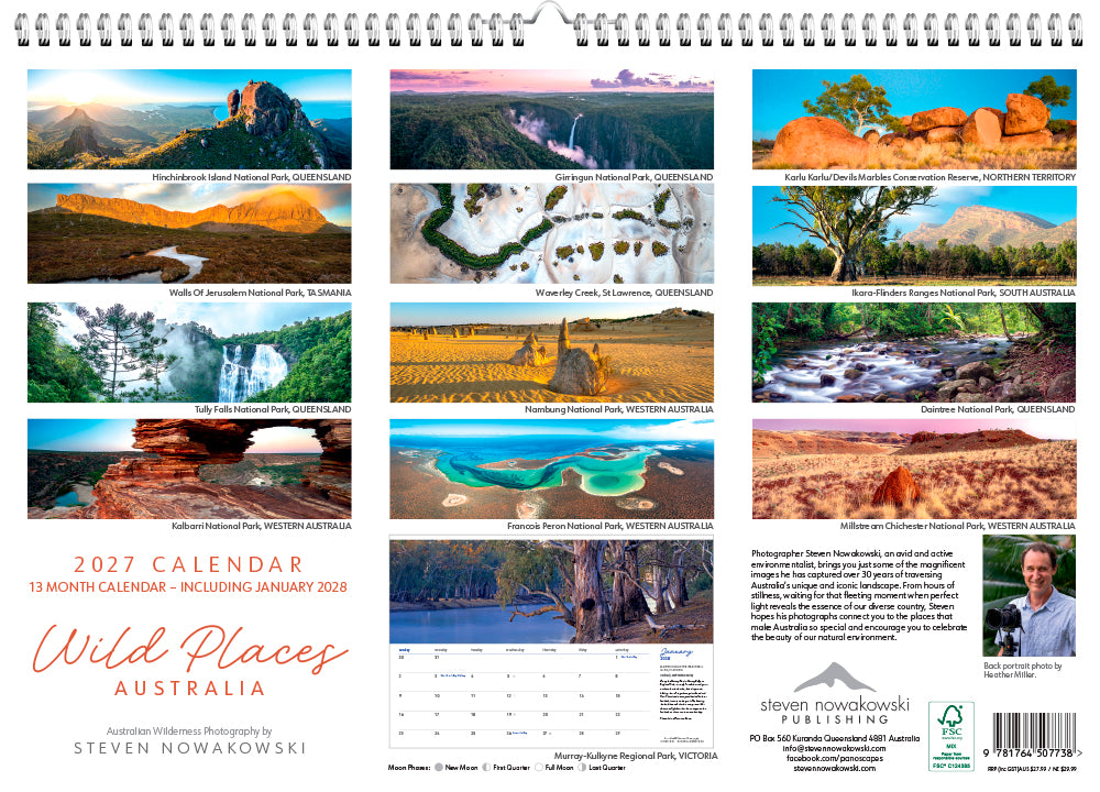 Last page of calendar with images for each month and photographer bio and photo.