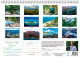 Calendar cover with scenic landscape photos and a person on a mountain.