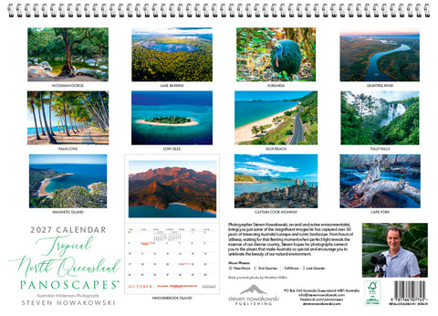 Calendar cover with scenic landscape photos and a person on a mountain.