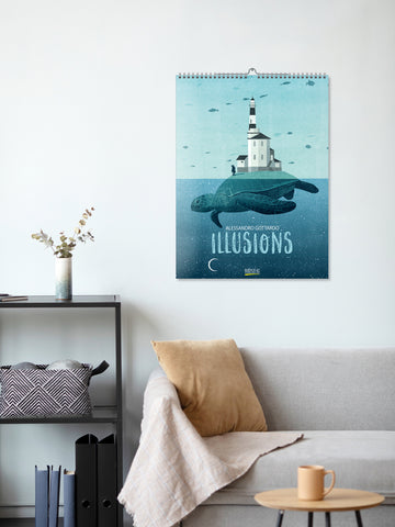 Illusions - Alessandro Gottardo Large Wall Calendar 2025 - displayed