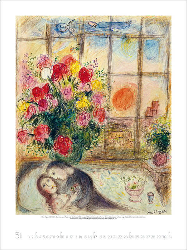 Artistic depiction of a couple embracing with flowers and a window view in the background