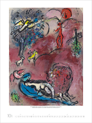 Artistic depiction of a woman, a horse, and a nude figure on a colorful background
