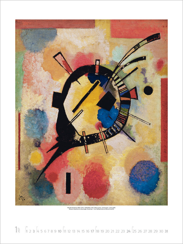 Abstract art piece with a clock design on a colorful background