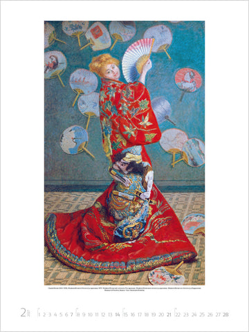 Artistic depiction of a person in traditional attire with fans and a dog, on a textured blue background.
