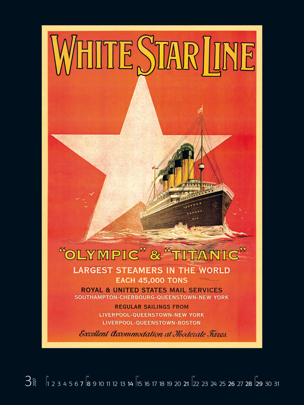 Vintage advertisement poster for White Star Line featuring 'Olympic' and 'Titanic'.