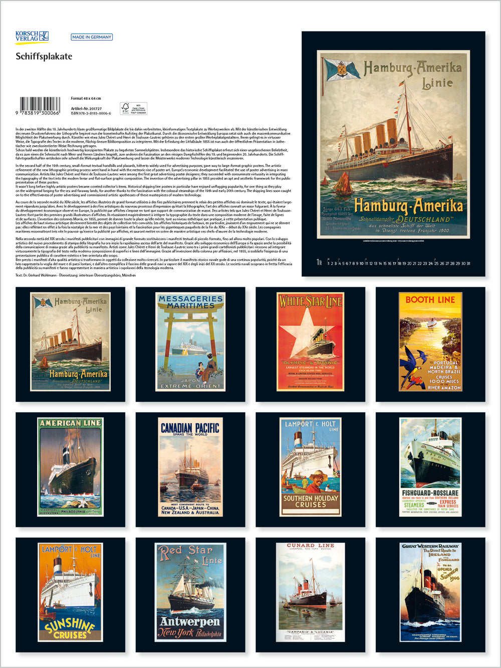 Collection of vintage ship posters with text on a white background