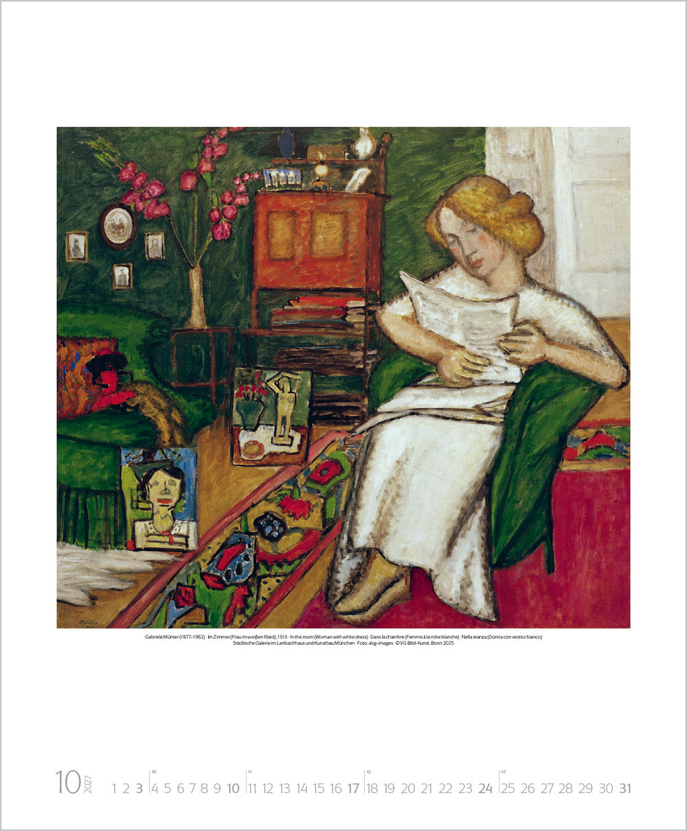 Artistic depiction of a woman reading a letter in a cozy room with books and flowers.