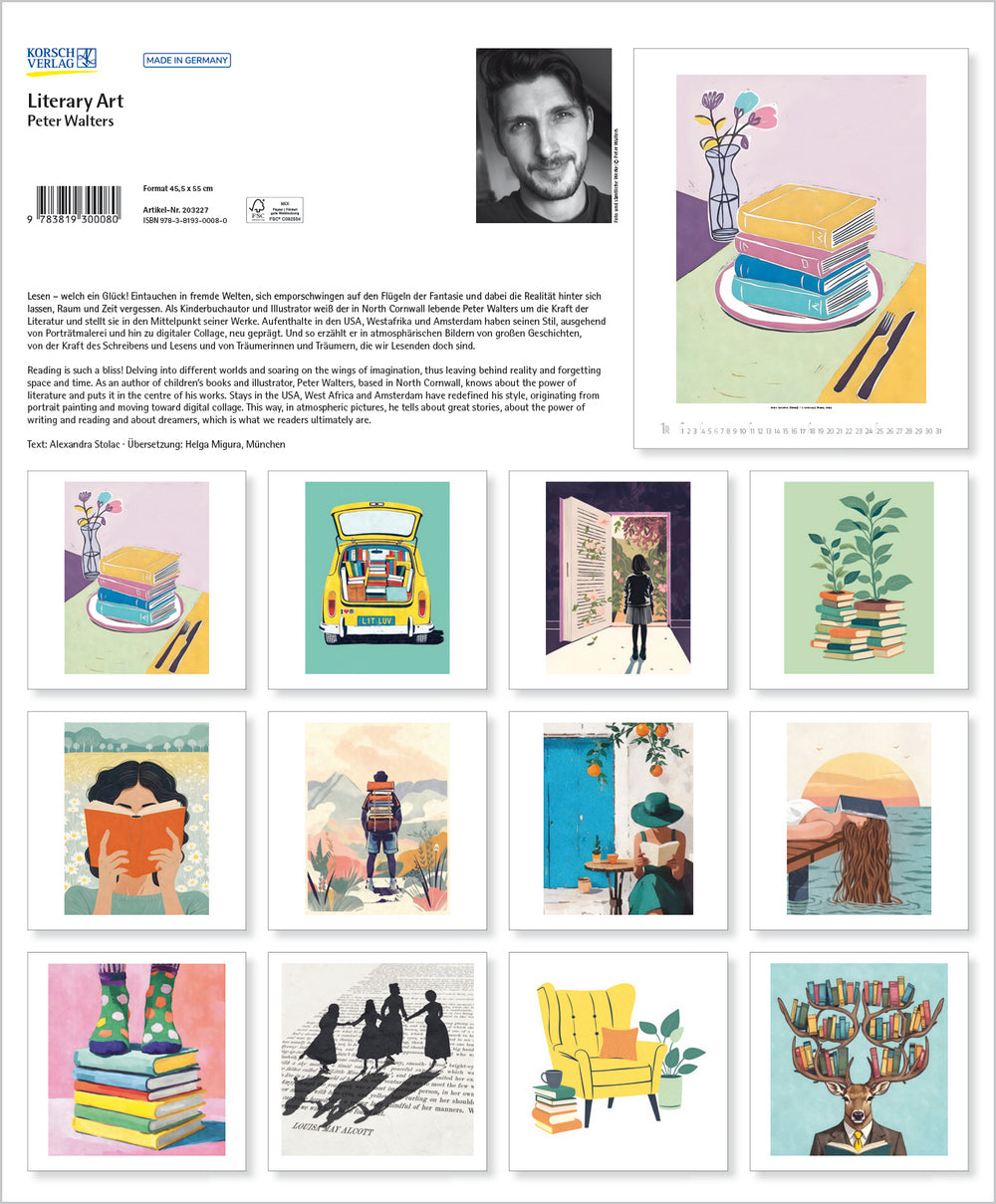 Collection of illustrated book covers and images on a white background