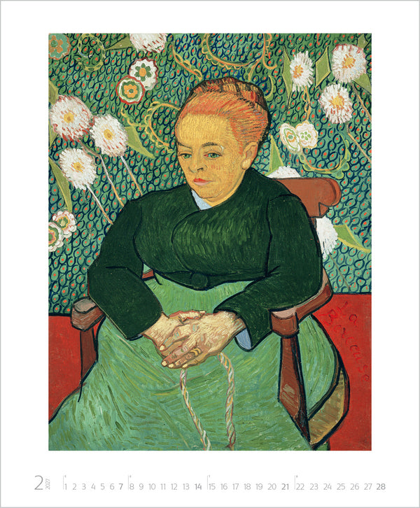Artistic depiction of a woman in a green dress with floral background