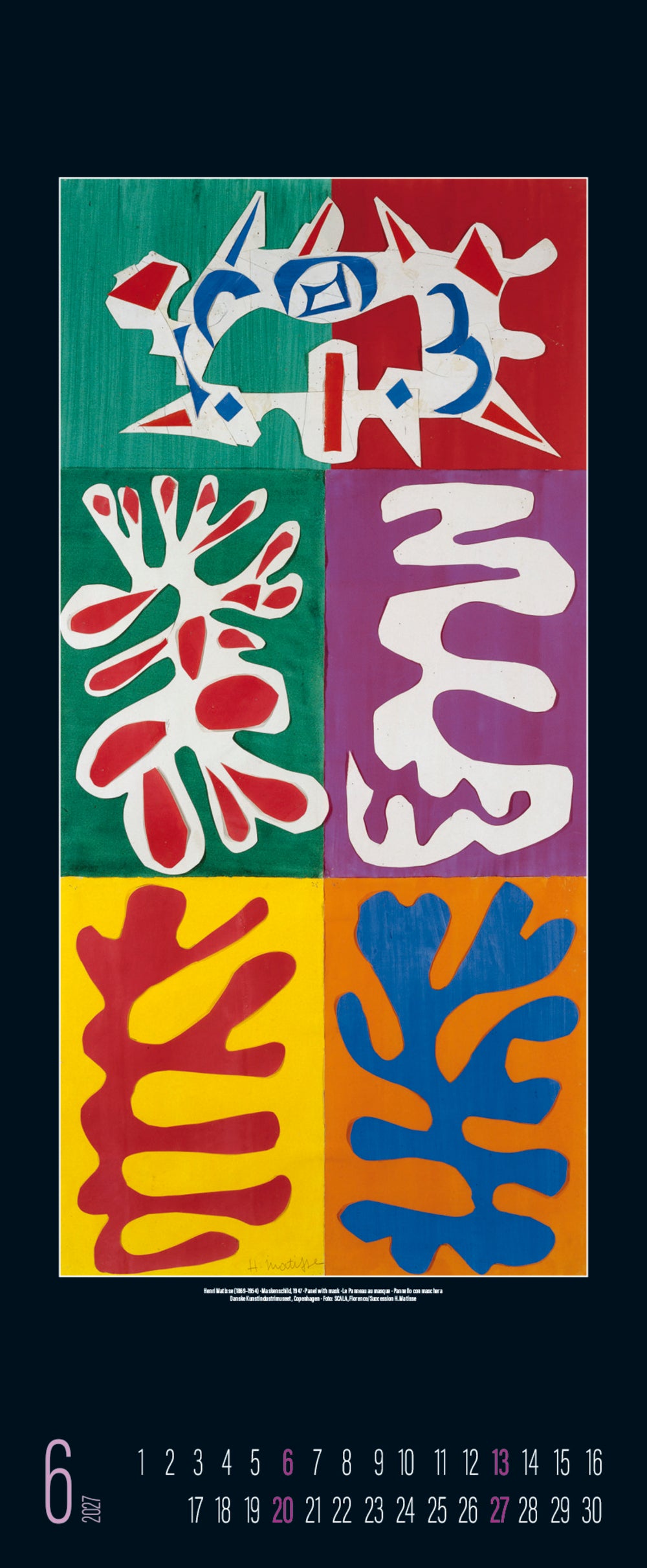 Colorful abstract design on a calendar with numbers and text.