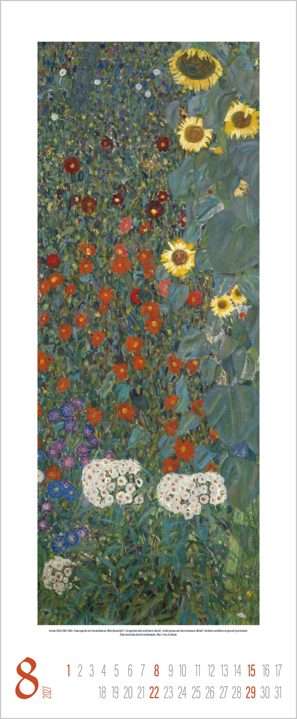 Calendar with floral design featuring sunflowers and other flowers on a green background