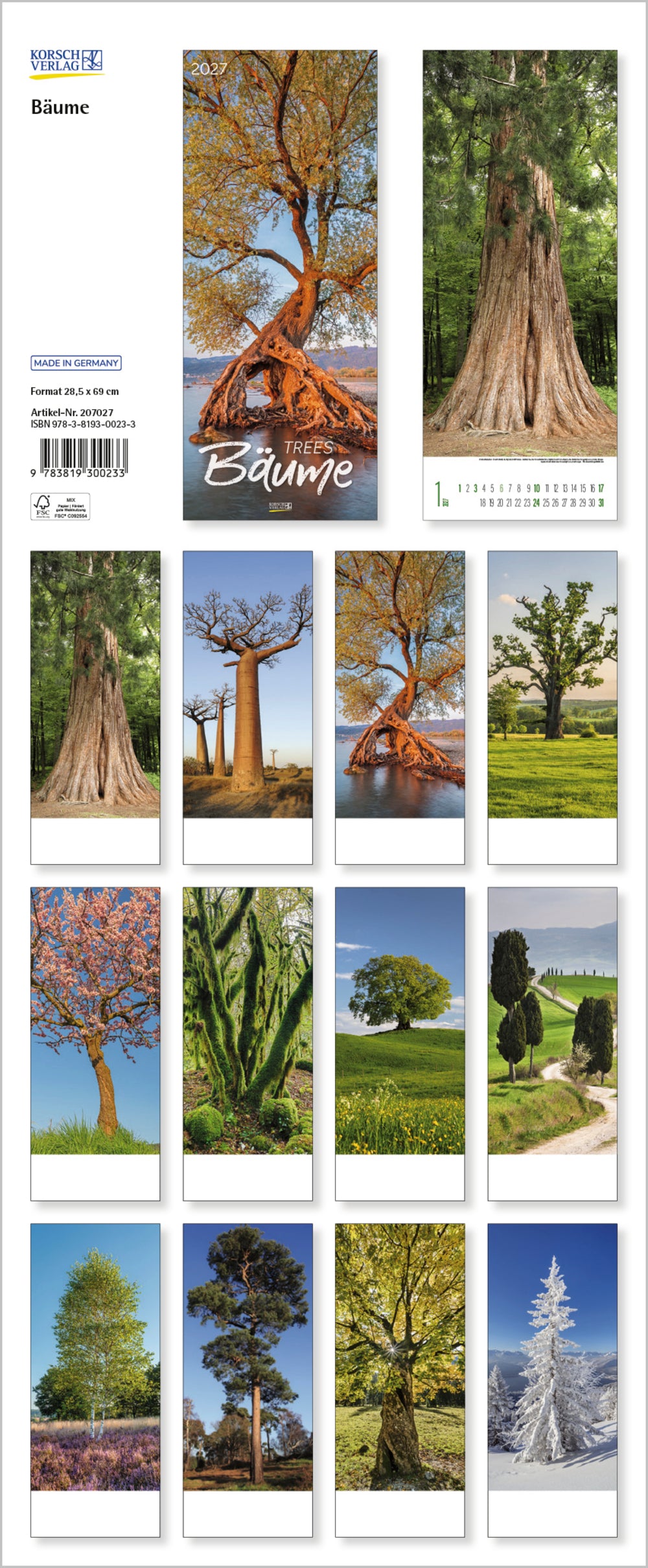 The back of the tree calendar with the photo for each month