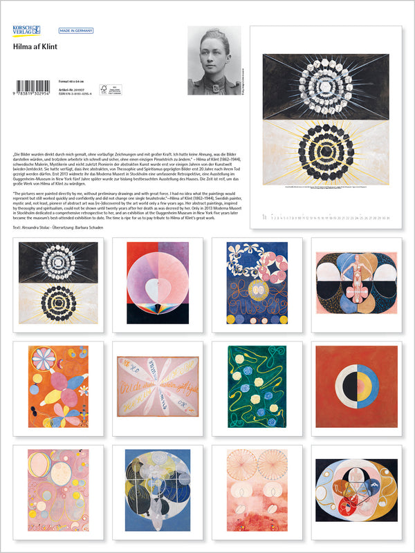 Collection of Klimt's abstract paintings on a white background with text and a portrait.