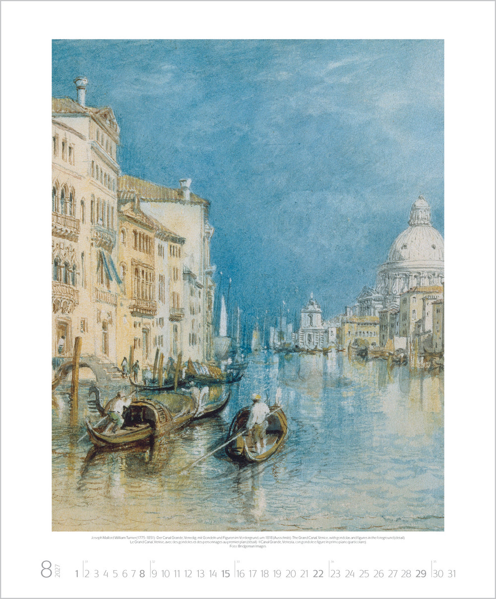 Artistic depiction of a canal scene with gondolas and buildings in the background