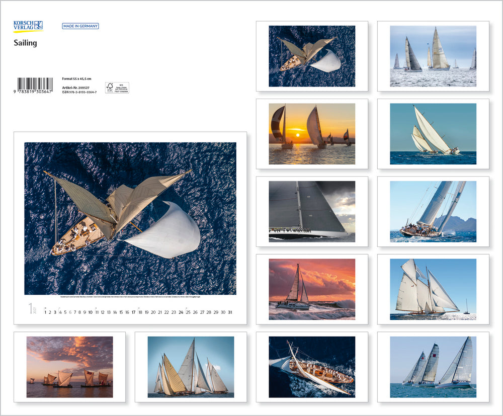 The back of a calendar with sailing boats fro each month