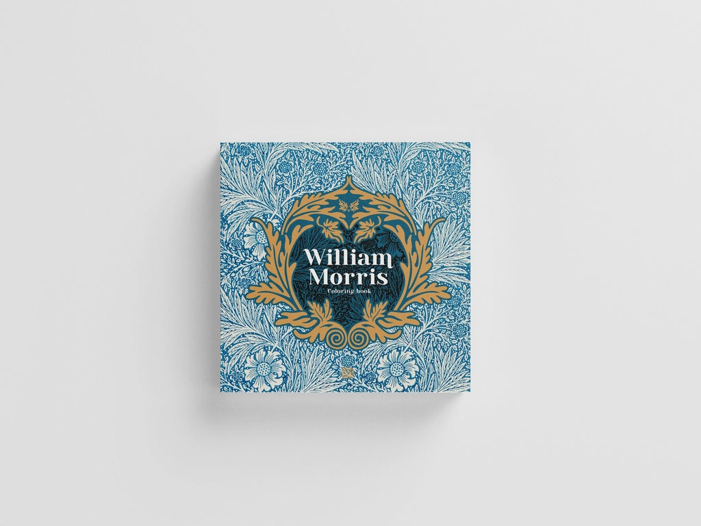 Decorative book cover with floral patterns and 'William Morris' branding on a light gray background