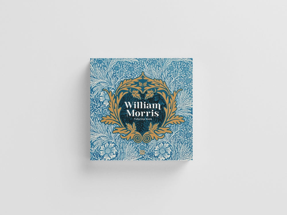 Decorative book cover with floral patterns and 'William Morris' branding on a light gray background