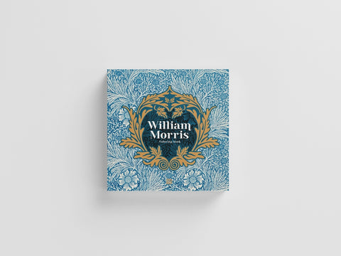 Decorative book cover with floral patterns and 'William Morris' branding on a light gray background