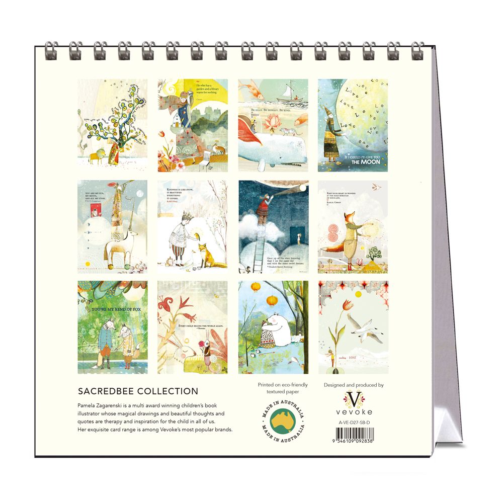 Calendar with illustrations of animals and nature, featuring the SacredBee Collection by Verve.