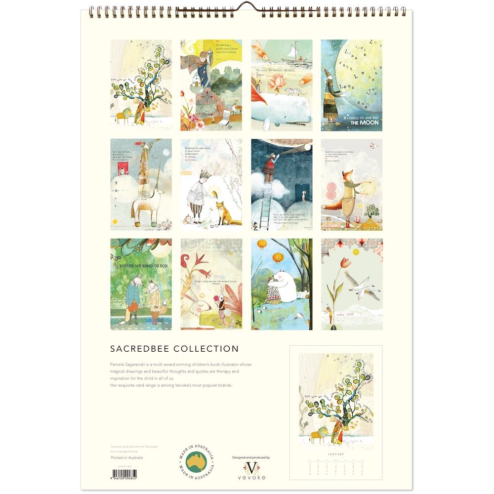 Back cover of Sacredbee calendar with images from each month