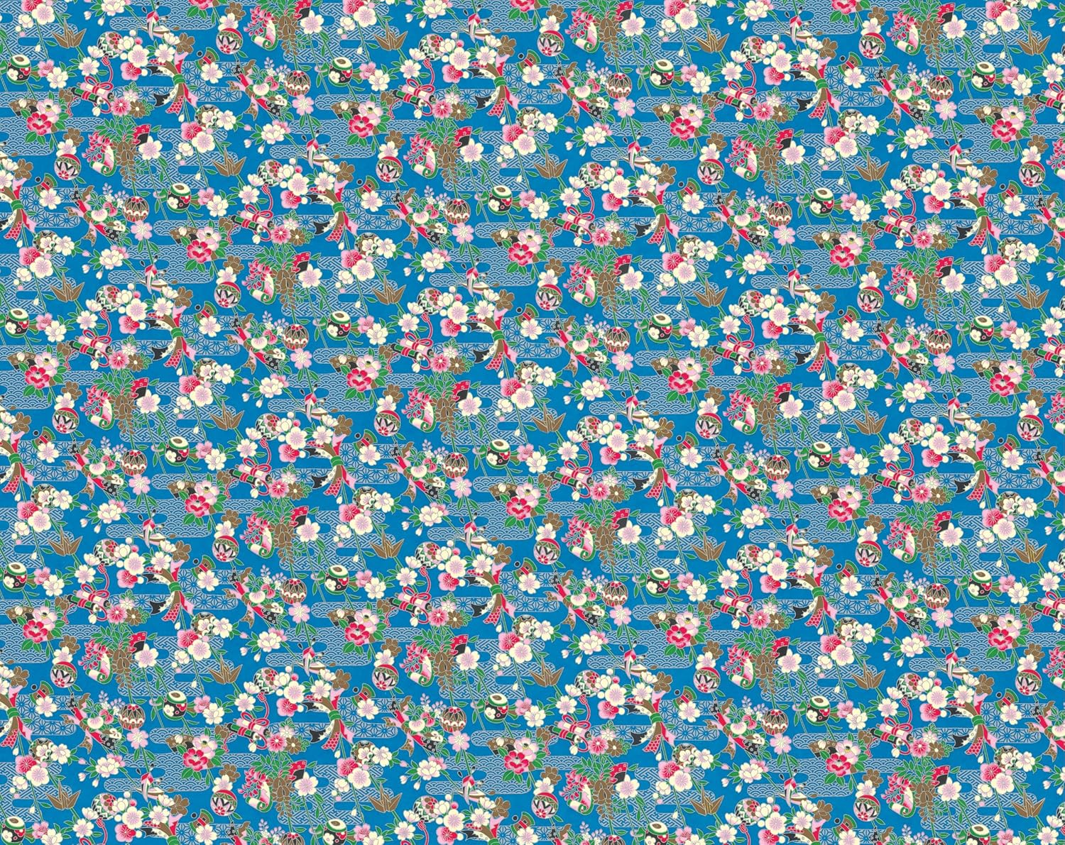 Floral pattern fabric swatch on a blue background