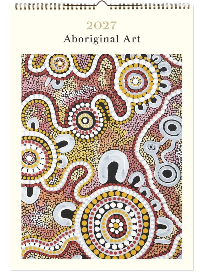 2027 Aboriginal Art calendar with colorful design on a white background