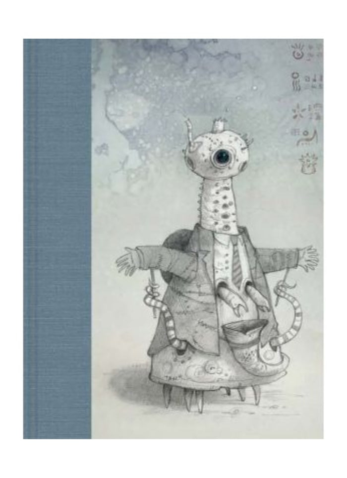 Book cover with a stylized illustration of a creature in a suit on a blue and gray background