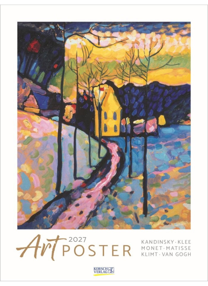 Art poster with colorful landscape design on a white background