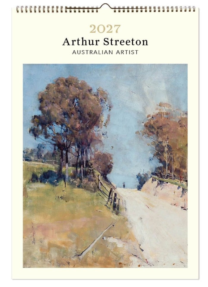 Calendar cover with artwork of a landscape featuring trees and a path, titled '2027 Arthur Streeton Australian Artist'.